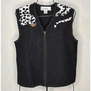 Vintage Boiled Wool Cat Kitty Vest Women's‎ M Embroidered Lisa International